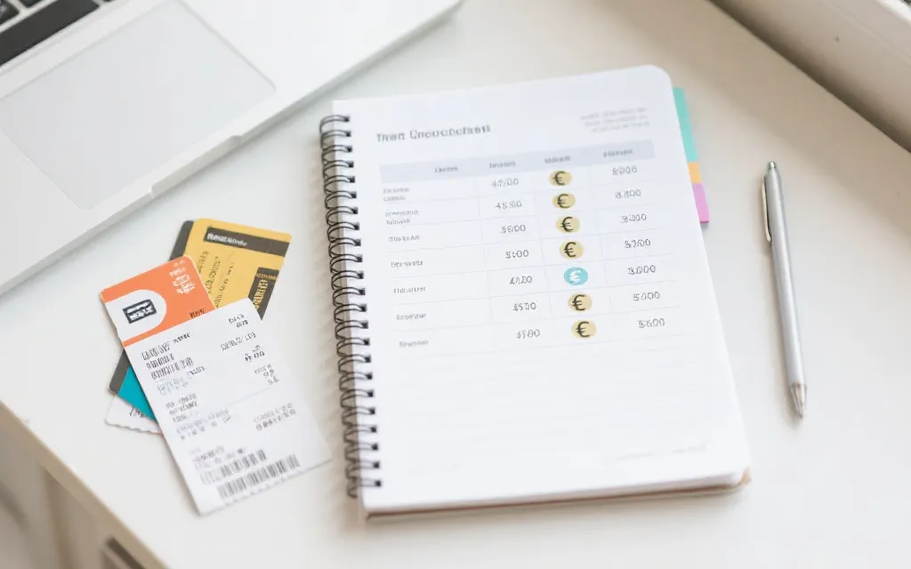 旅行预算规划与支付方式对比，表格与地图元素的视觉占位图