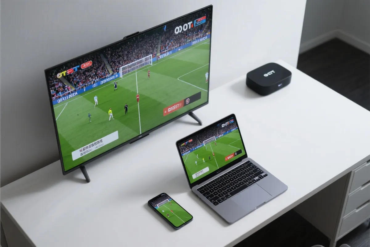 观赛方案对比:电视、盒子、手机与笔记本电脑在同一桌面上对比画质与延迟